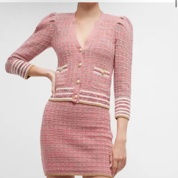 L'Agence Pink Jenni Puff Sleeve Fitted Cardigan Blazer NWOT - Picture 2 of 13